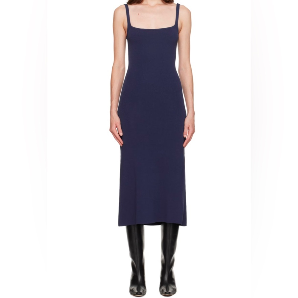 NWT Staud Paityn Ribbed-Knit Midi Dress in Navy SZ S $285